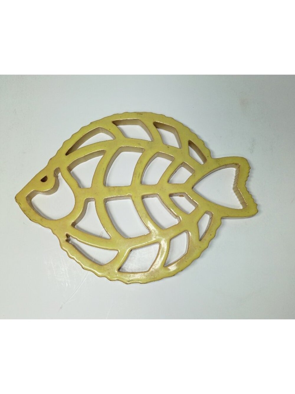 Handmade Terracotta Clay Art Pottery Openwork Fish Trivet Decor Yellow Coastal
